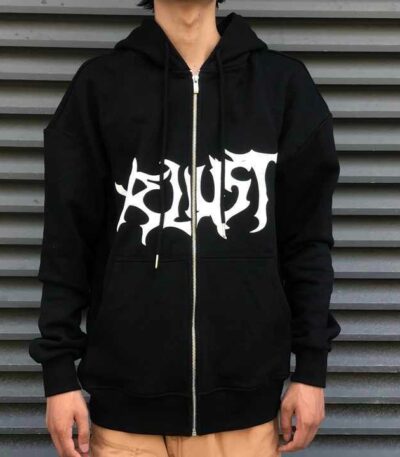 Bold Gothic Style Zip-Up Hoodie - Custom Streetwear Fleece Jacket for Men
