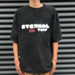 Plumindustry Puff Printing Oversized Men's T-Shirt | 250 GSM Washed Black Custom Graphic Tee