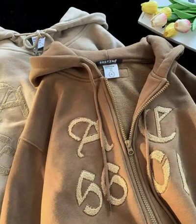 Chenille Embroidery Oversize Full Zip Up Hoodies | Custom Heavy Weight Plus Size Fleece Hoodies