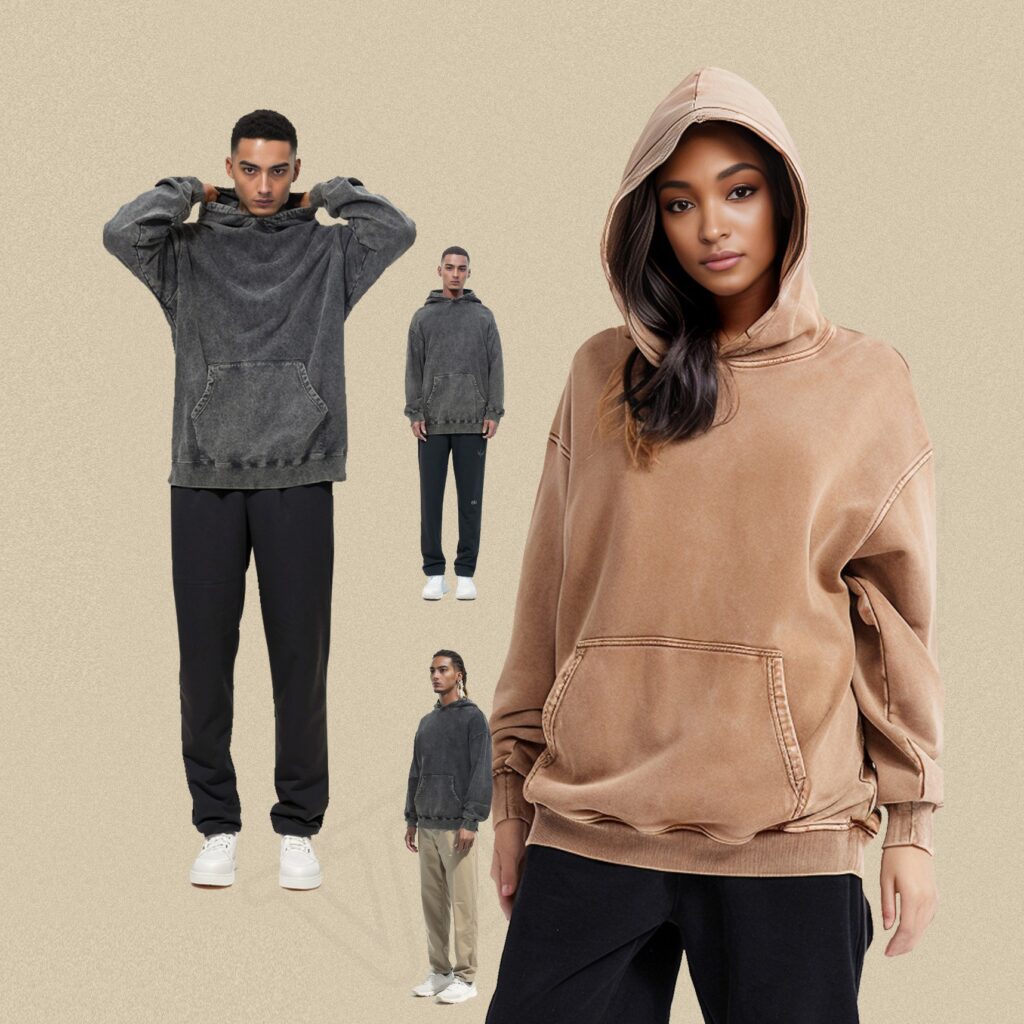 Washed cotton custom black unisex hoodies