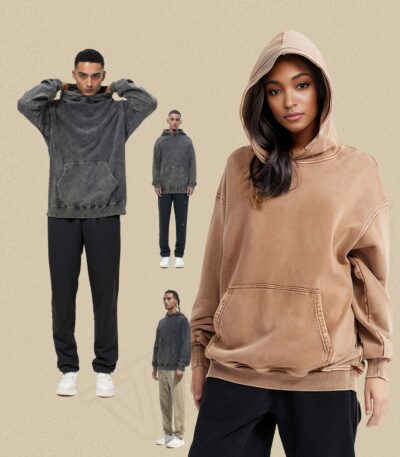 Washed cotton custom black unisex hoodies