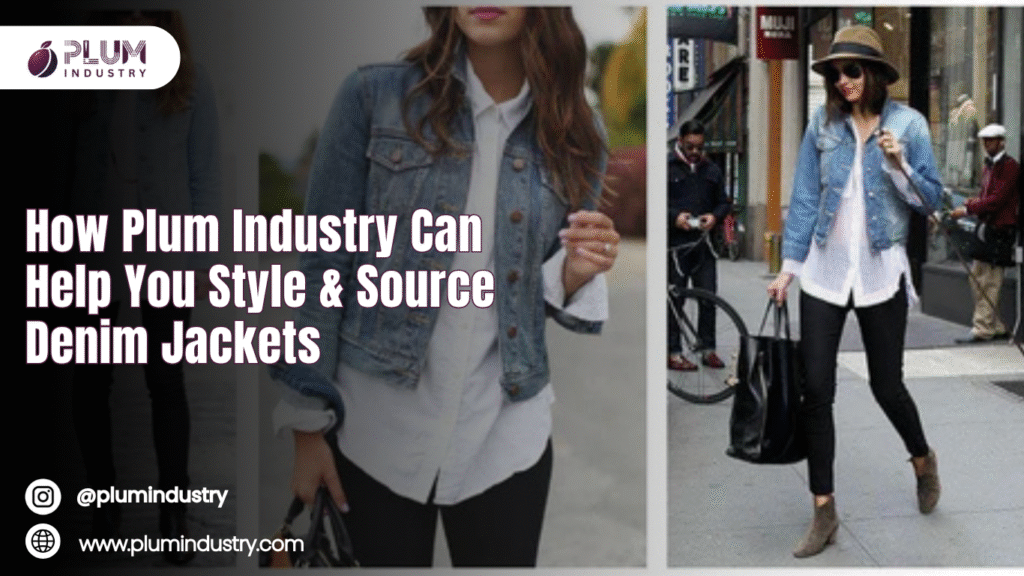 Stylish woman showing how to style a denim jacket with dresses, jeans, and accessories.