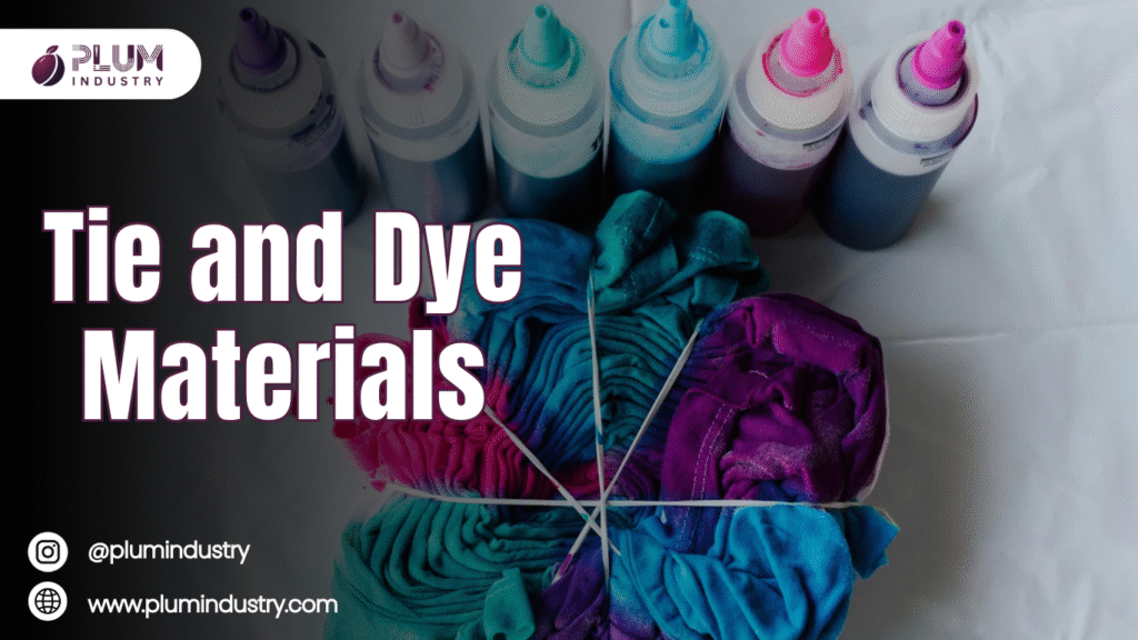 High-quality tie and dye materials displayed for crafting colorful and custom garment patterns.